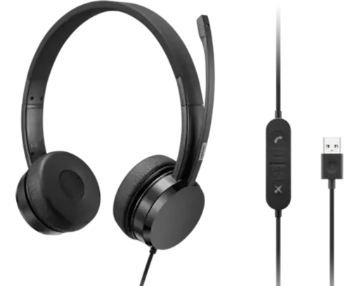 Lenovo USB-A Wired Stereo On-Ear Headset (with Control Box)