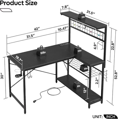 Gaming Desk Bestier L 42 Inch