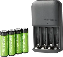 Amazon Basics 4-Bay Battery Charger + 4 AA 2000mAh Rechargeable NiMH Batteries