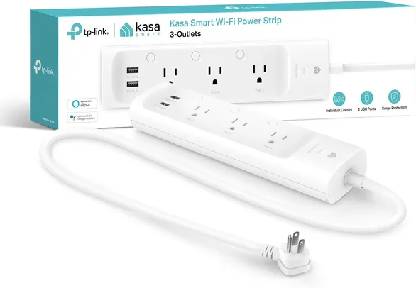 Kasa Smart Plug Power Strip KP303 - Surge Protector with 3 Individually Controlled Smart Outlets and 2 USB Ports