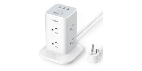 TESSAN Surge Protector Tower (8 Outlets, 3 USB)