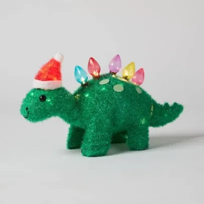 Dinosaur with Santa Hat Christmas Novelty Sculpture Light 