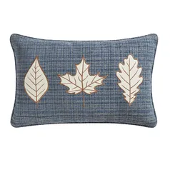 Way to Celebrate 14" x 22" Blue Embroidered Leaves Oblong Decorative Pillow