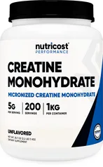 Nutricost Creatine Monohydrate Powder 1 kg (2.2LBS) Supplement- 200 Servings, Unflavored