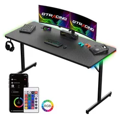 55" GTRACING Large T-Shaped RGB Gaming Desk/Table w/ Mouse Pad (Black)