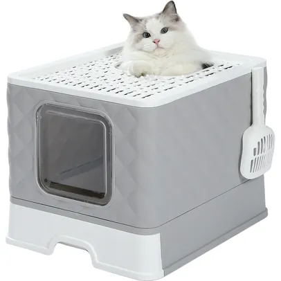 PAWZ Road Enclosed Cat Litter Box Large with Lid Drawer Type Easy to Clean,Gray