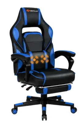 Gaming Massage Reclining Racing Chair with Footrest Costway  - Blue color