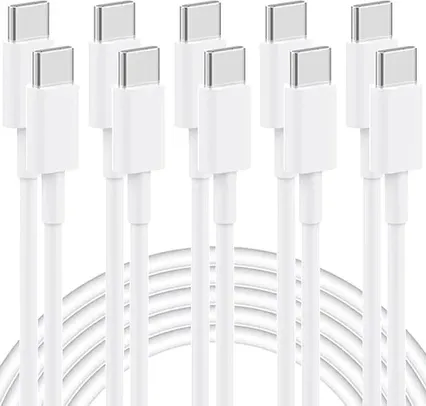 5-Pack 6' IWTKenw 60W USB-C Charging Cable (White)