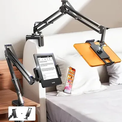 Lisen Tablet/Phone Metal Holder Desk Mount Stand w/ 2 Clamps (for 4-12.9")